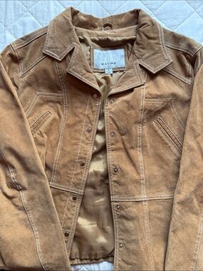 Wilsons Leather Maxima Suede Jacket - Tan Brown with White Stitching